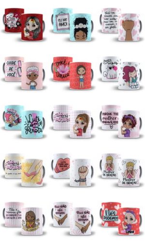 Artes Canecas Dia das Mulheres Frases Motivacionais Coragem