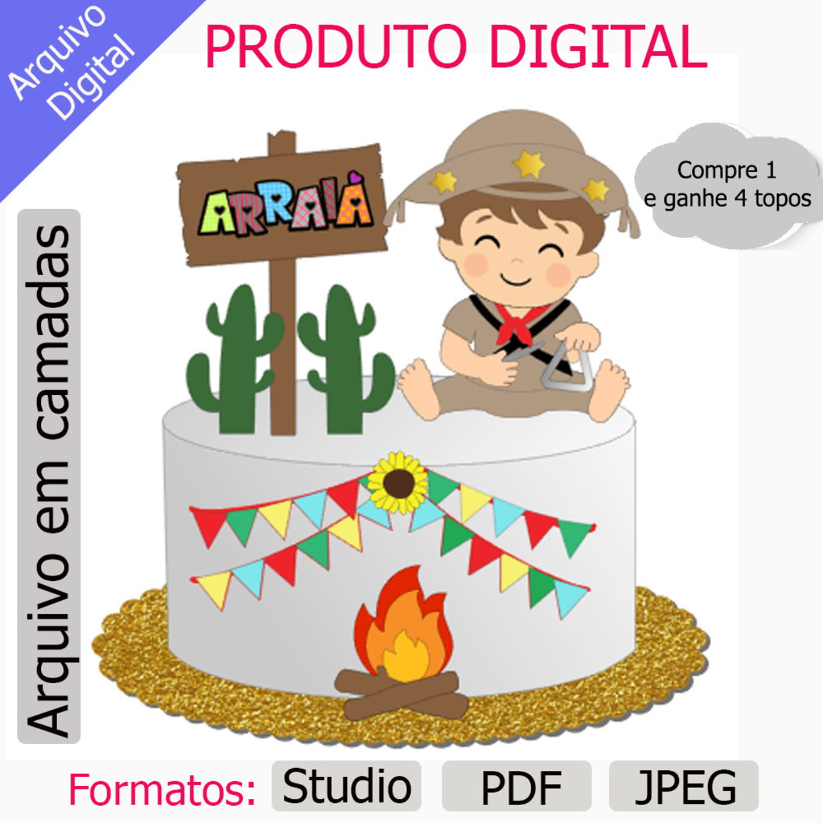G1030- Arquivo Topo de Bolo Festa Junina Menino