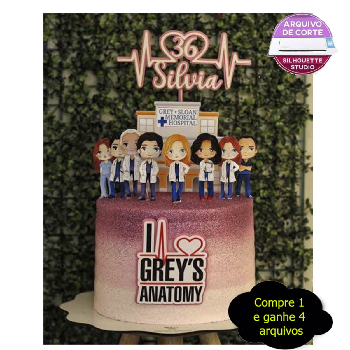 G648- Arquivo de corte - Topo de bolo Grey's Anatomy