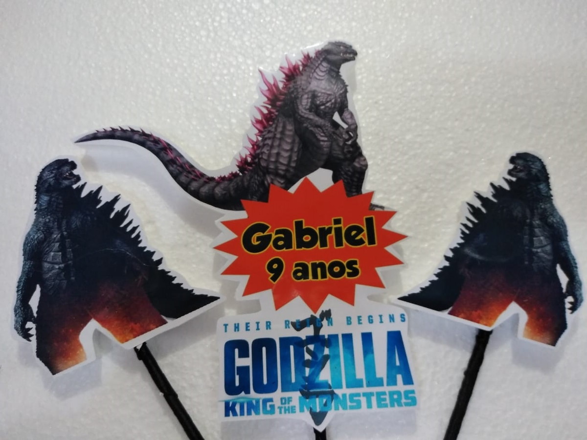 Godzilla topo de bolo personalizado - Imagem 3