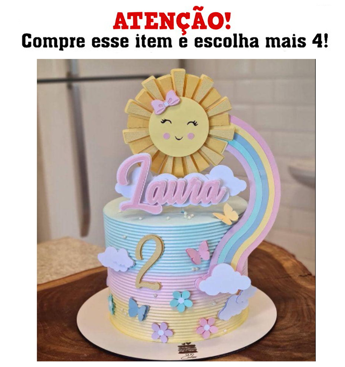 Kit c/ 5 Arquivo de Corte: Topo de Bolo Raio de Sol Cute 001