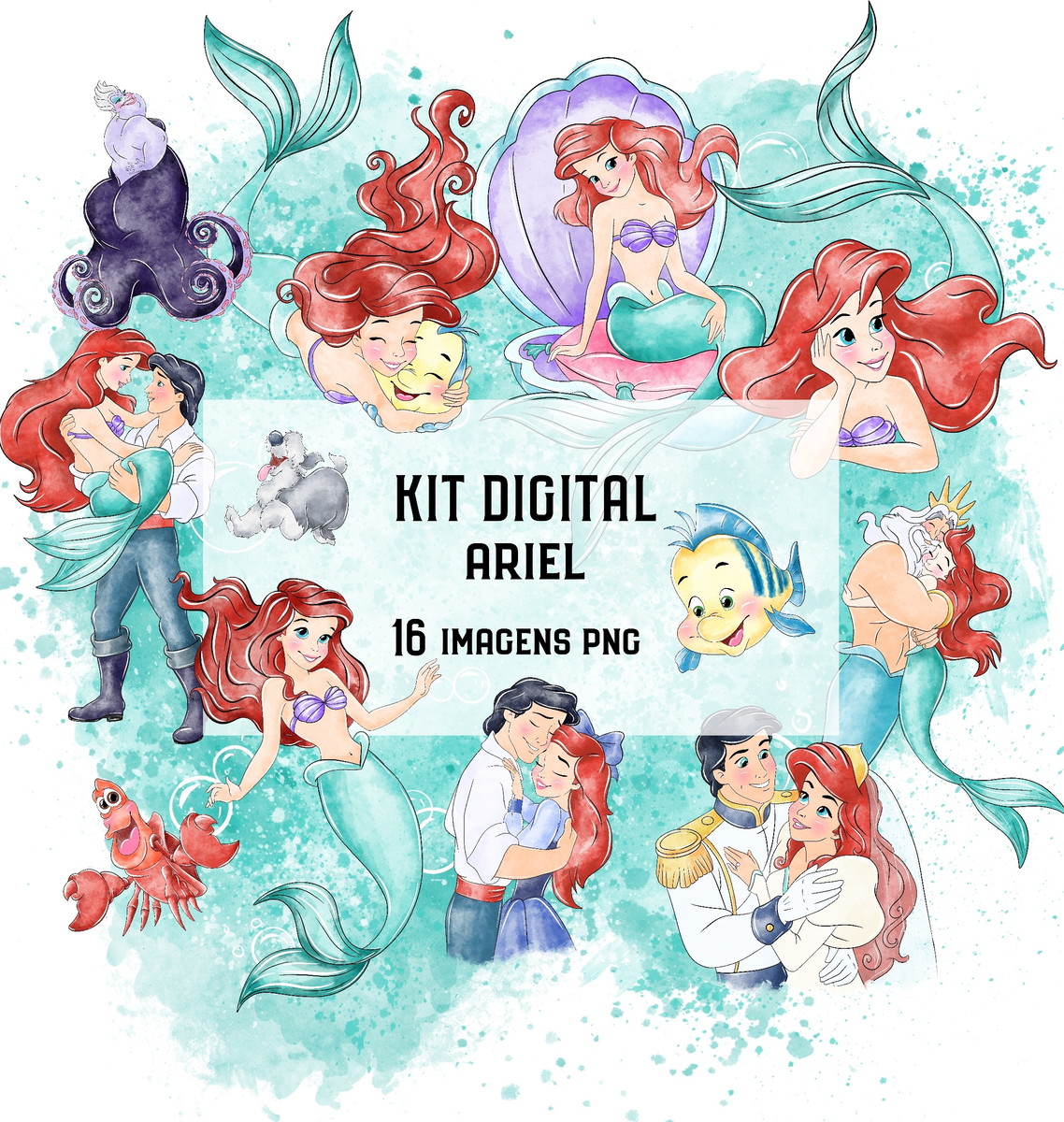 Kit Digital Ariel Aquarelado #1766#