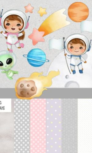 Kit Digital Astronauta Aquarelado 1111