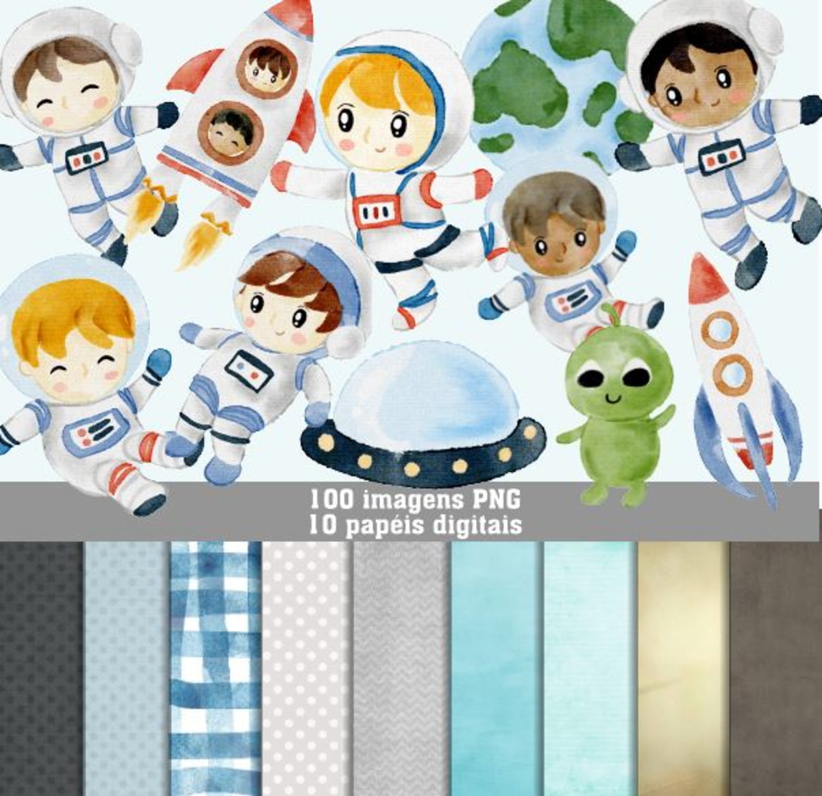 Kit Digital Astronauta Aquarelado 1282