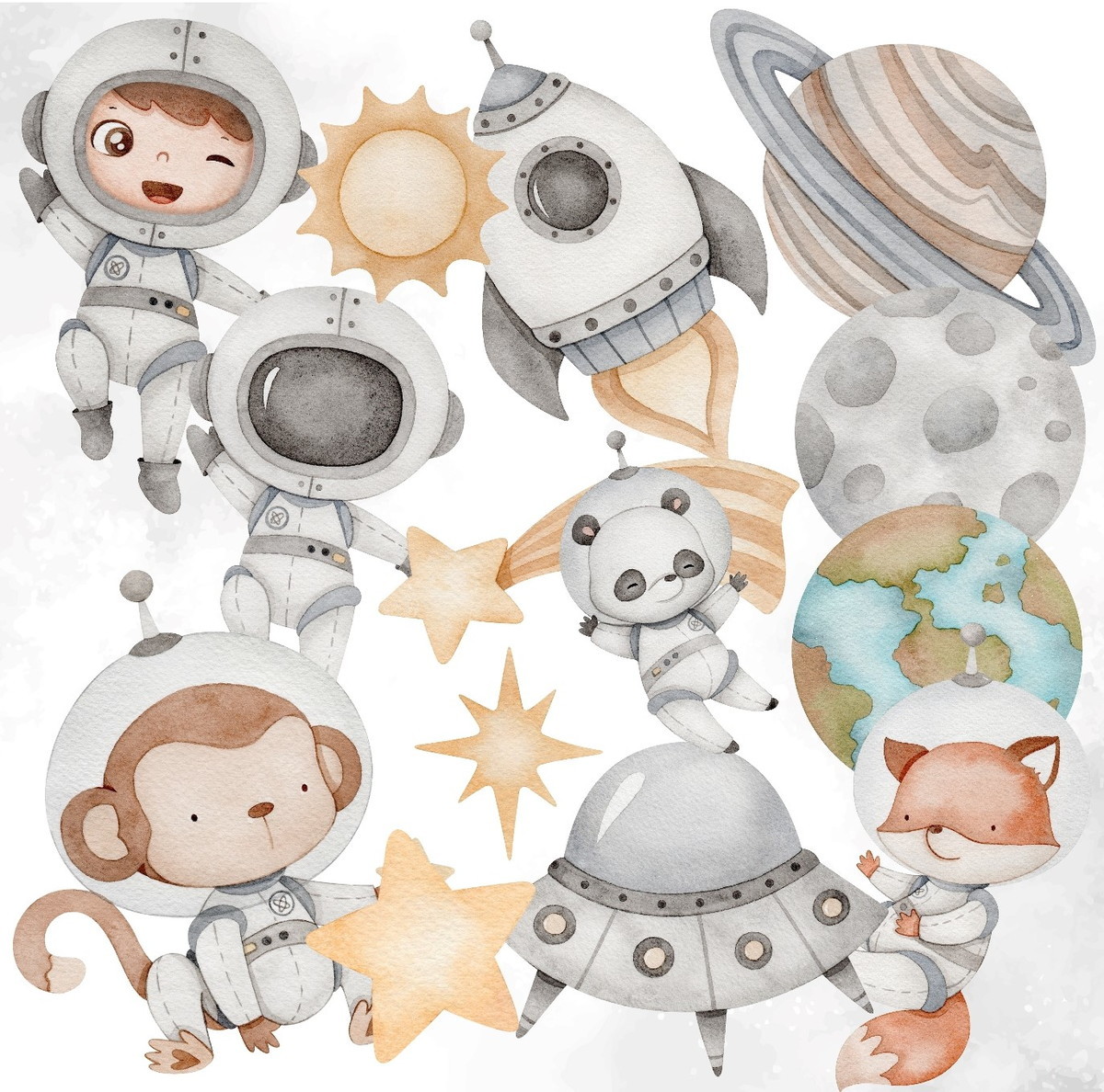 Kit Digital Astronauta Aquarelado 746