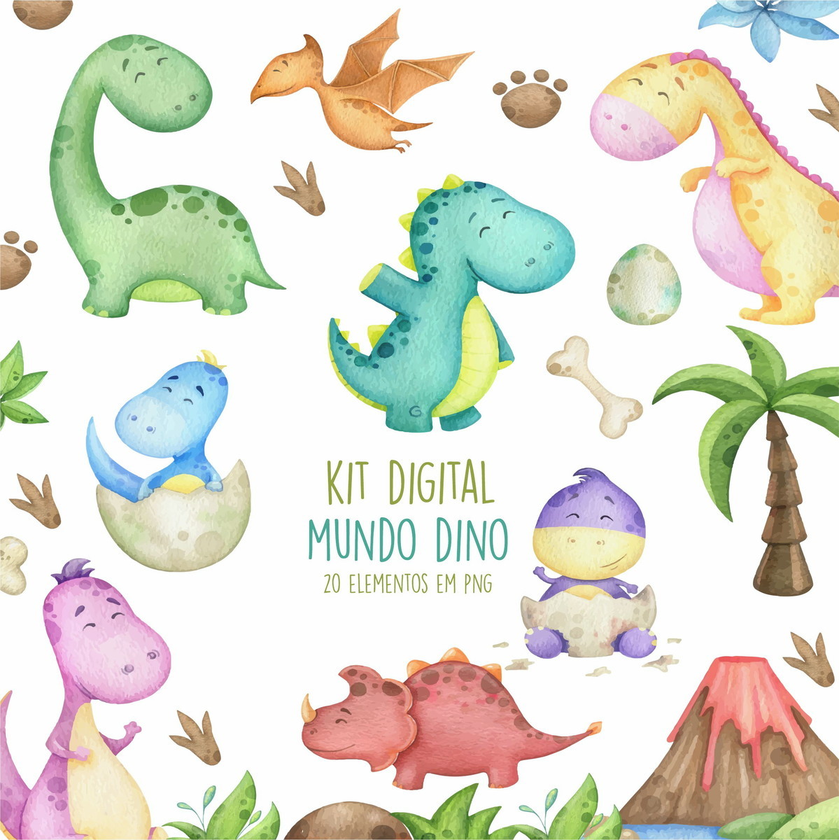 Kit Digital Dinos Aquarelado 1071
