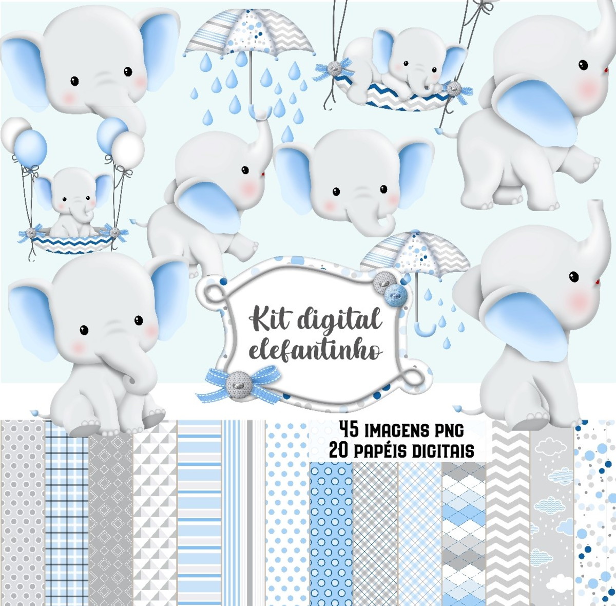 Kit Digital Elefantinho Azul #1828#