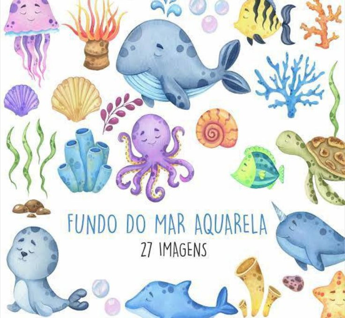 Kit Digital Fundo do Mar Aquarelado 1639