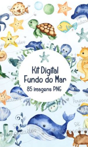 Kit Digital Fundo do Mar Aquarelado 890