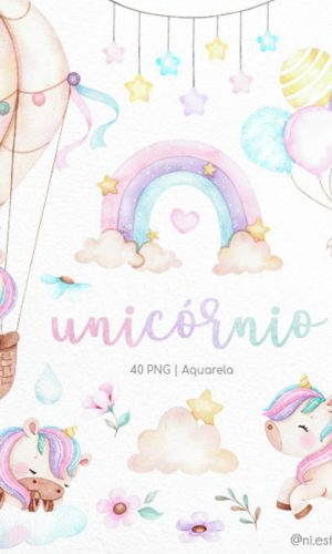 Kit Digital Unicórnio Aquarelado 204