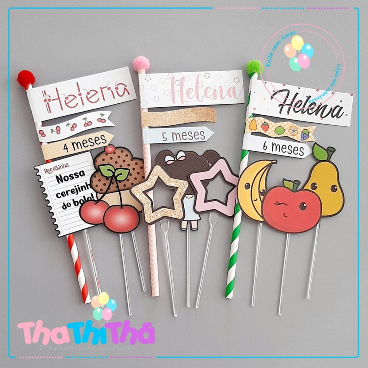 Kit Topo de Bolo Mesversário Menina - Imagem 2