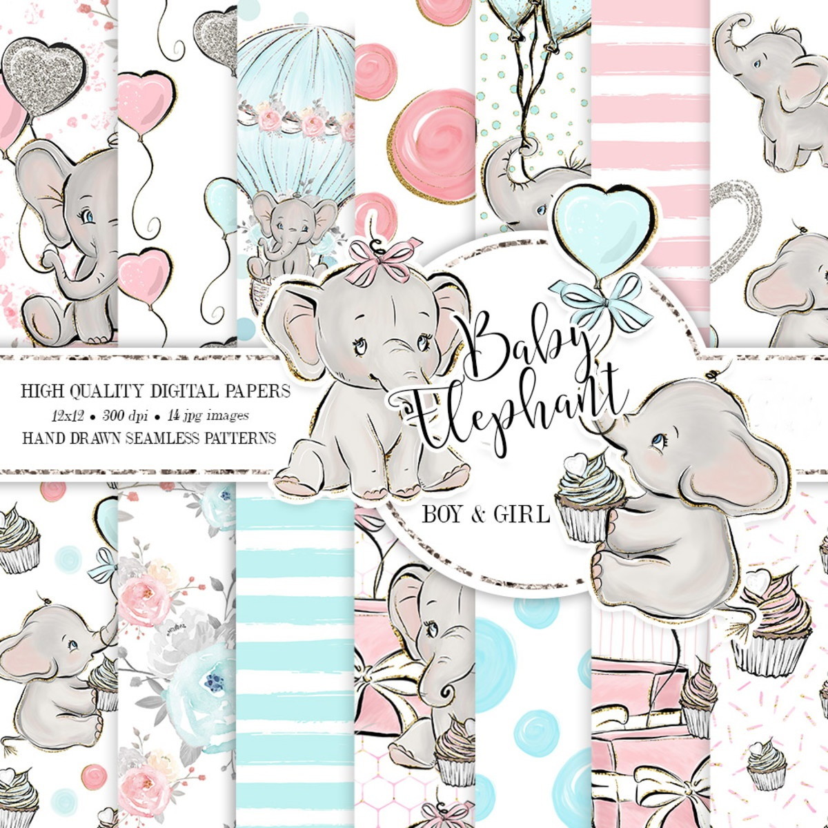 Kits Digitais Elefantinho Baby Boy/baby Girl 4 Kits - Imagem 4