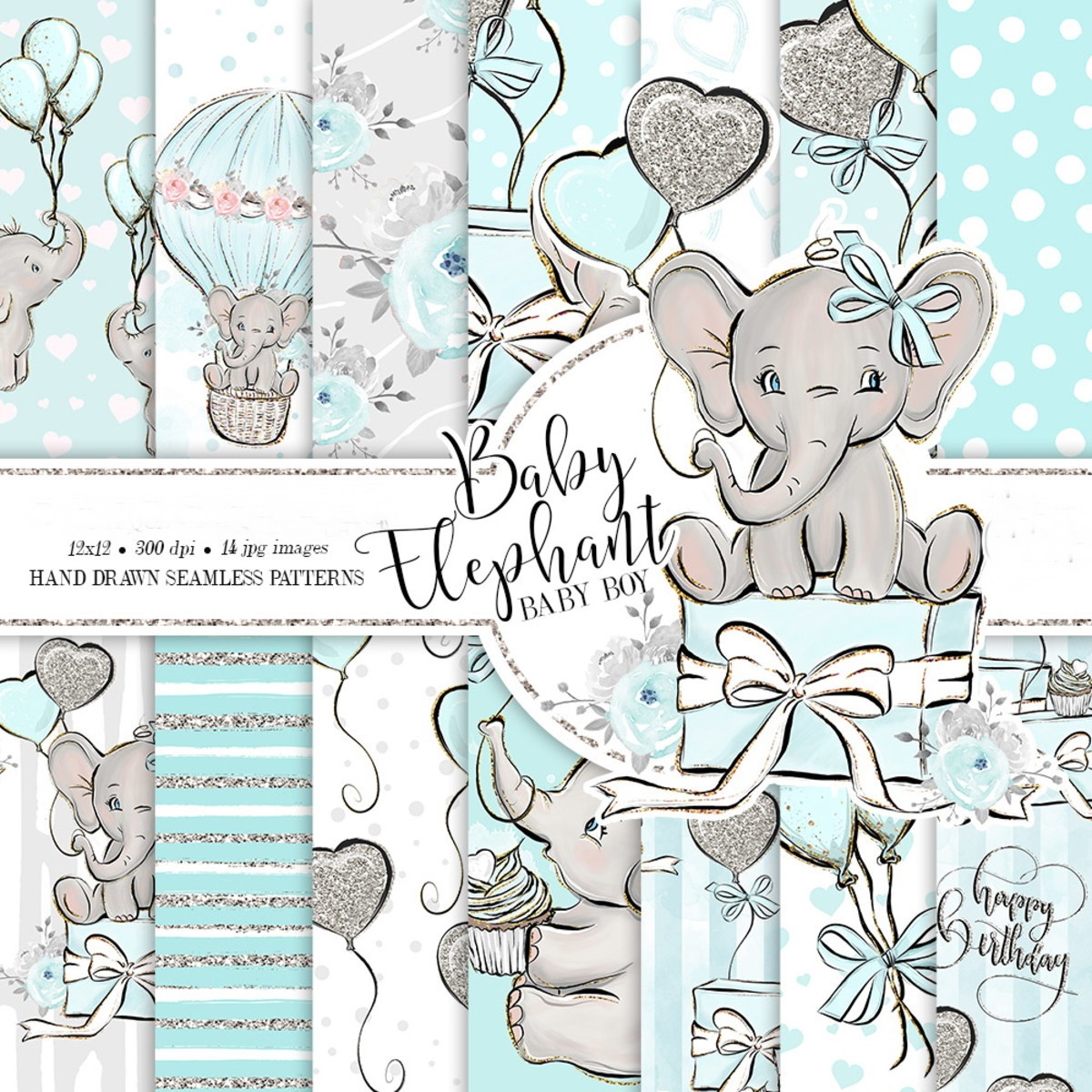 Kits Digitais Elefantinho Baby Boy/baby Girl 4 Kits - Imagem 3