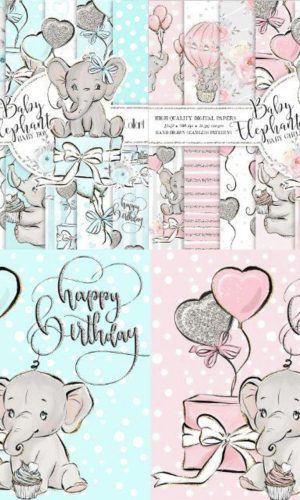 Kits Digitais Elefantinho Baby Boy/baby Girl 4 Kits