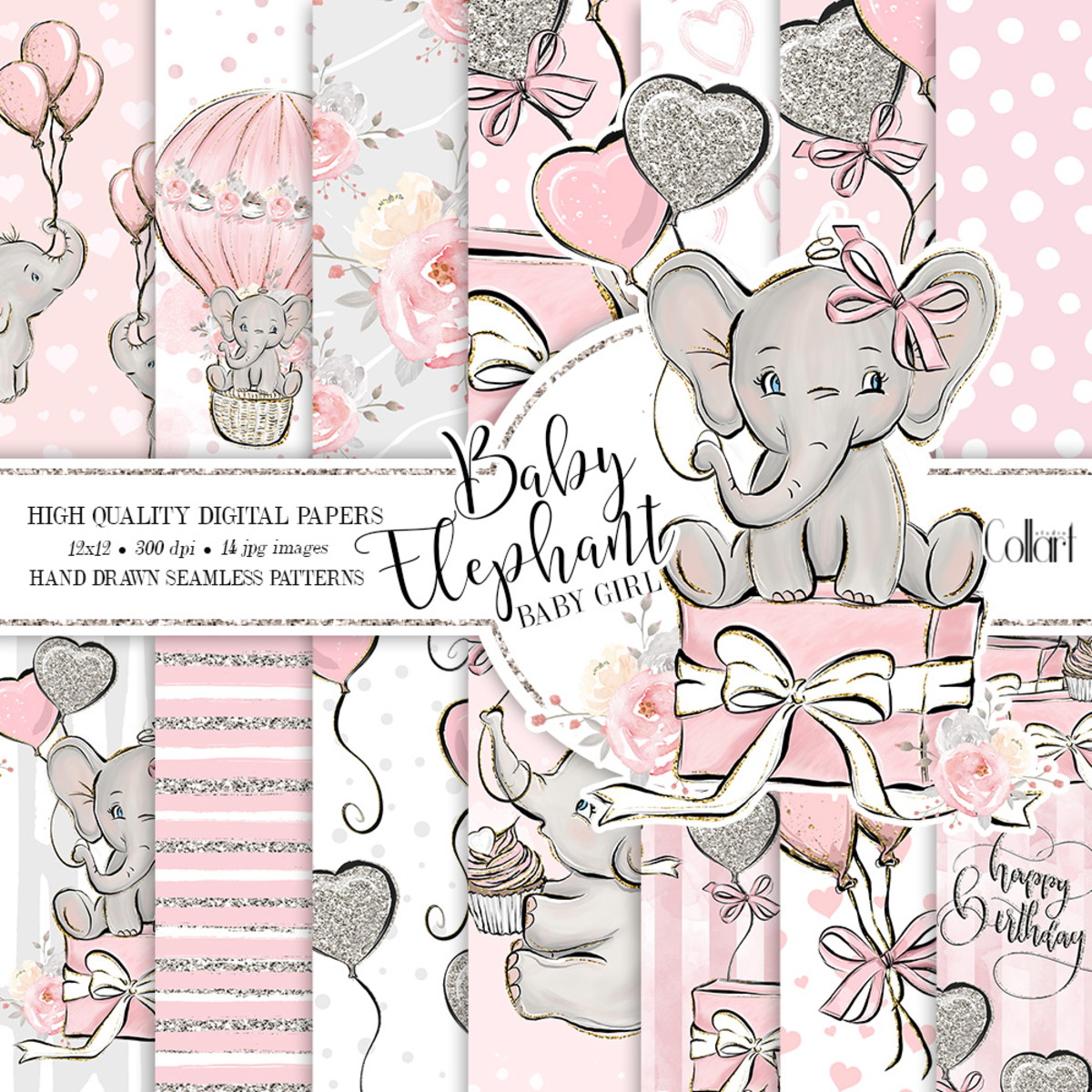 Kits Digitais Elefantinho Baby Boy/baby Girl 4 Kits - Imagem 2