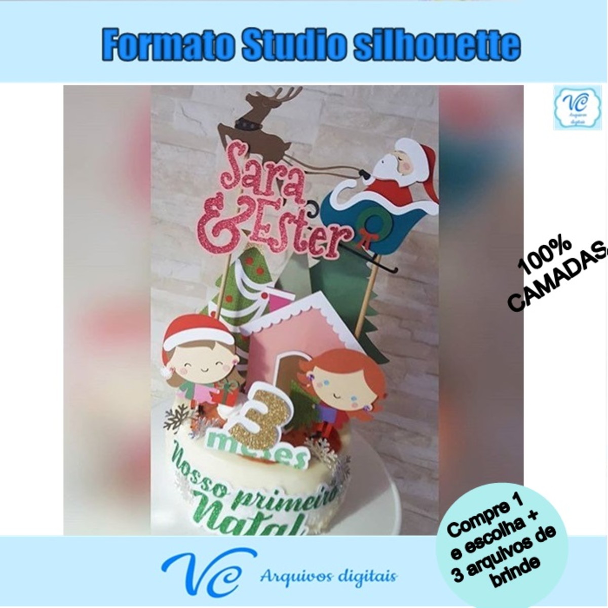 M102- Arquivo de corte Topo de bolo Natal Papai Noel -02