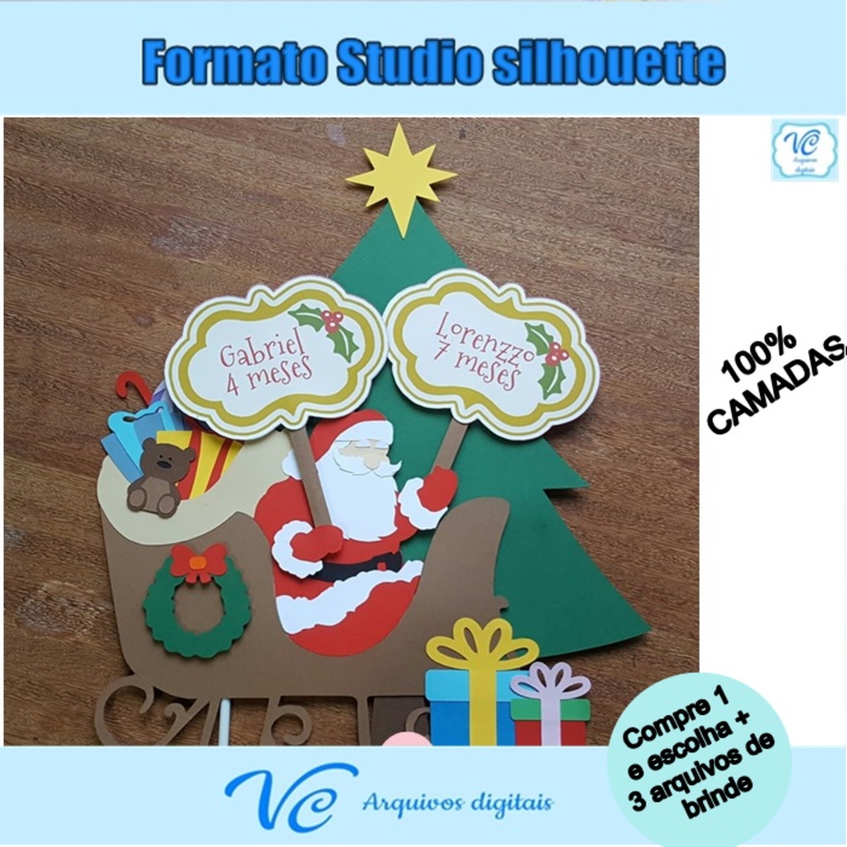 M104- Arquivo corte Topo de bolo Natal Treno Papai Noel -04