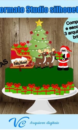 M105- Arquivo corte Topo de bolo Natal Treno Papai Noel -05