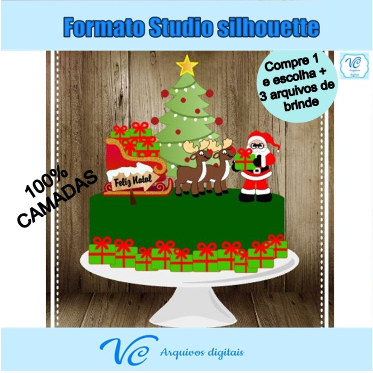 M105- Arquivo corte Topo de bolo Natal Treno Papai Noel -05