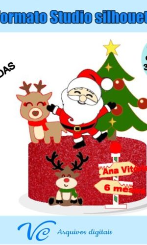 M113- Arquivo corte Topo de bolo Natal Papai Noel Rena -09