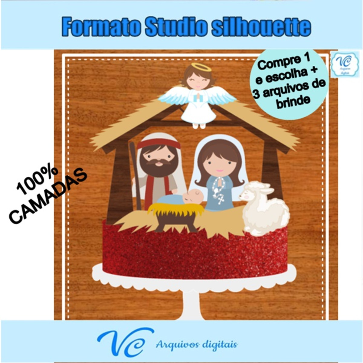 M115- Arquivo Corte Topo de bolo Natal Presépio -01