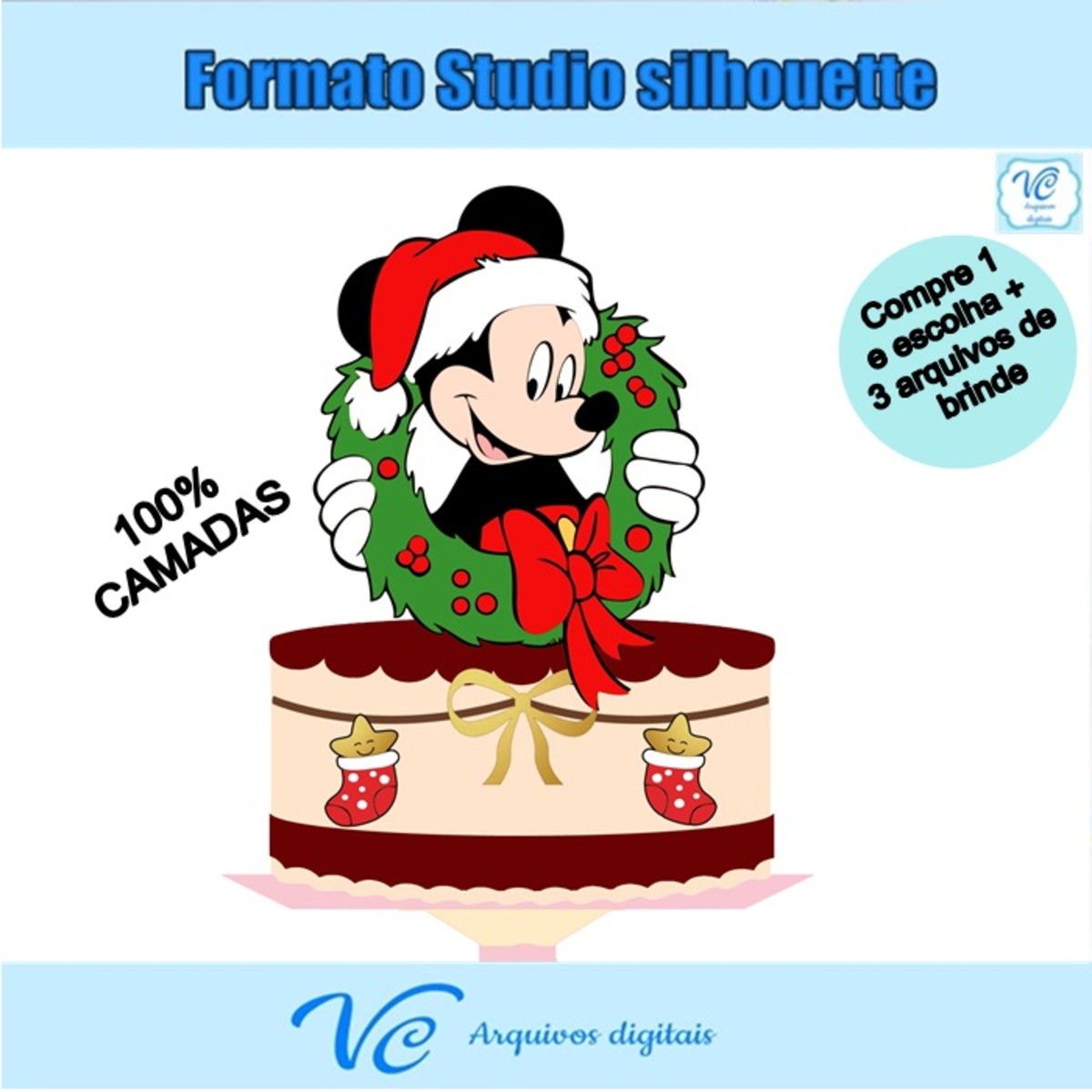 M120- Arquivo Corte Topo de bolo Mickey Natal -04