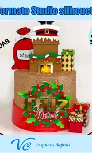 M122- Arquivo Topo de bolo Natal Lareira 02 STUDIO