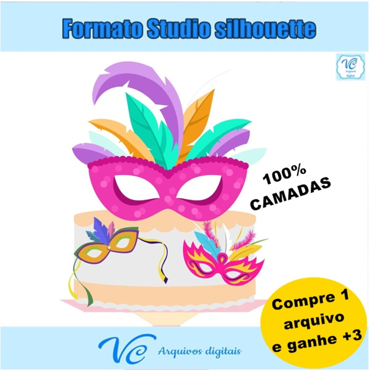 M155- Arquivo de corte Topo de Bolo Carnaval Mascaras 05