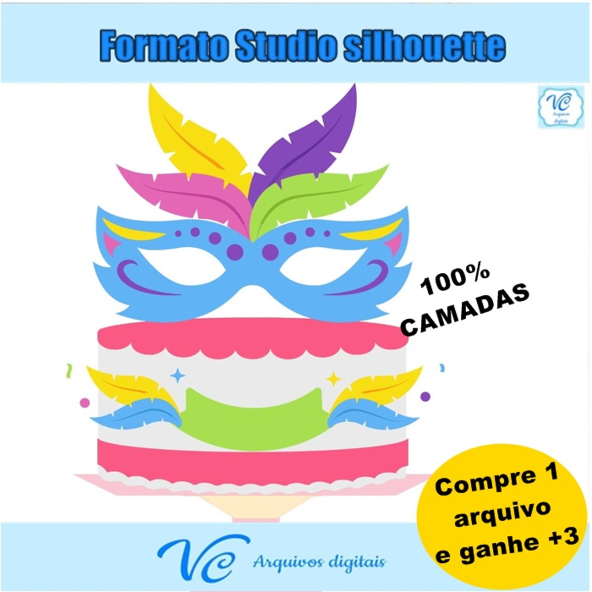 M156- Arquivo de corte Topo de Bolo Carnaval Mascaras 06