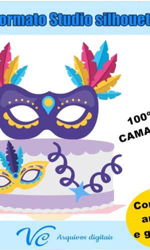 M157- Arquivo de corte Topo de Bolo Carnaval Mascaras 07