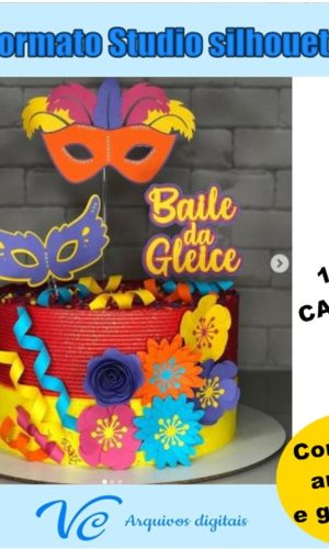 M158- Arquivo de corte Topo de Bolo Carnaval Mascaras 08