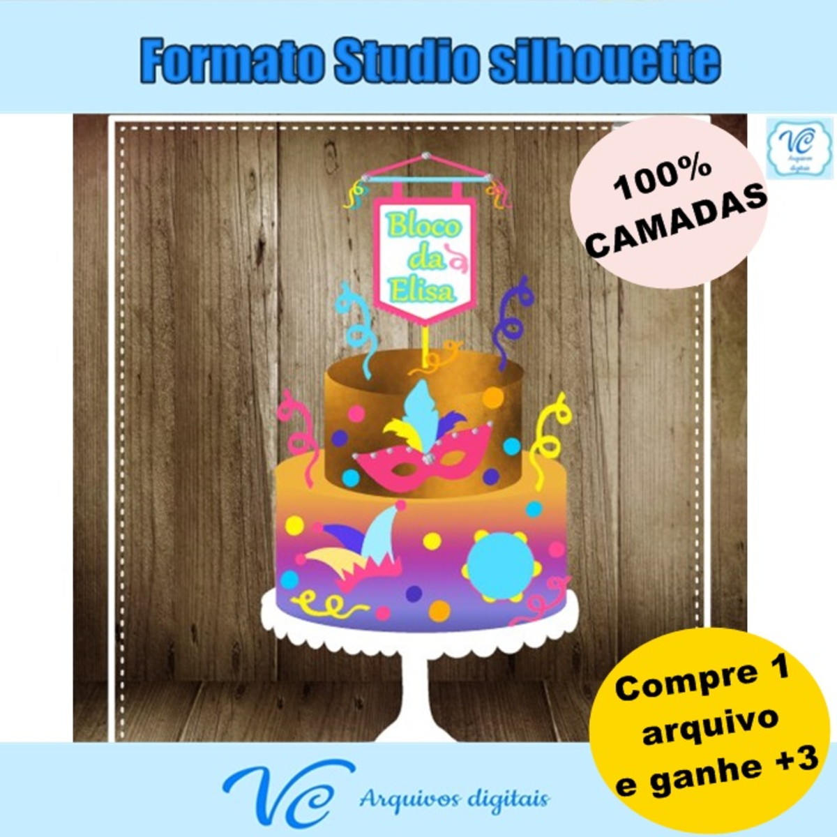 M160- Arquivo de corte Topo de Bolo Carnaval Mascaras 10