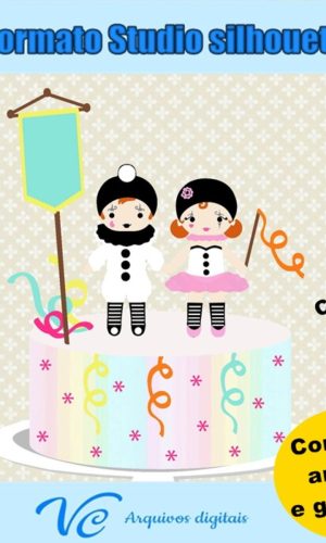 M169- Arquivo Topo de Bolo Carnaval Pierrot e Colombina