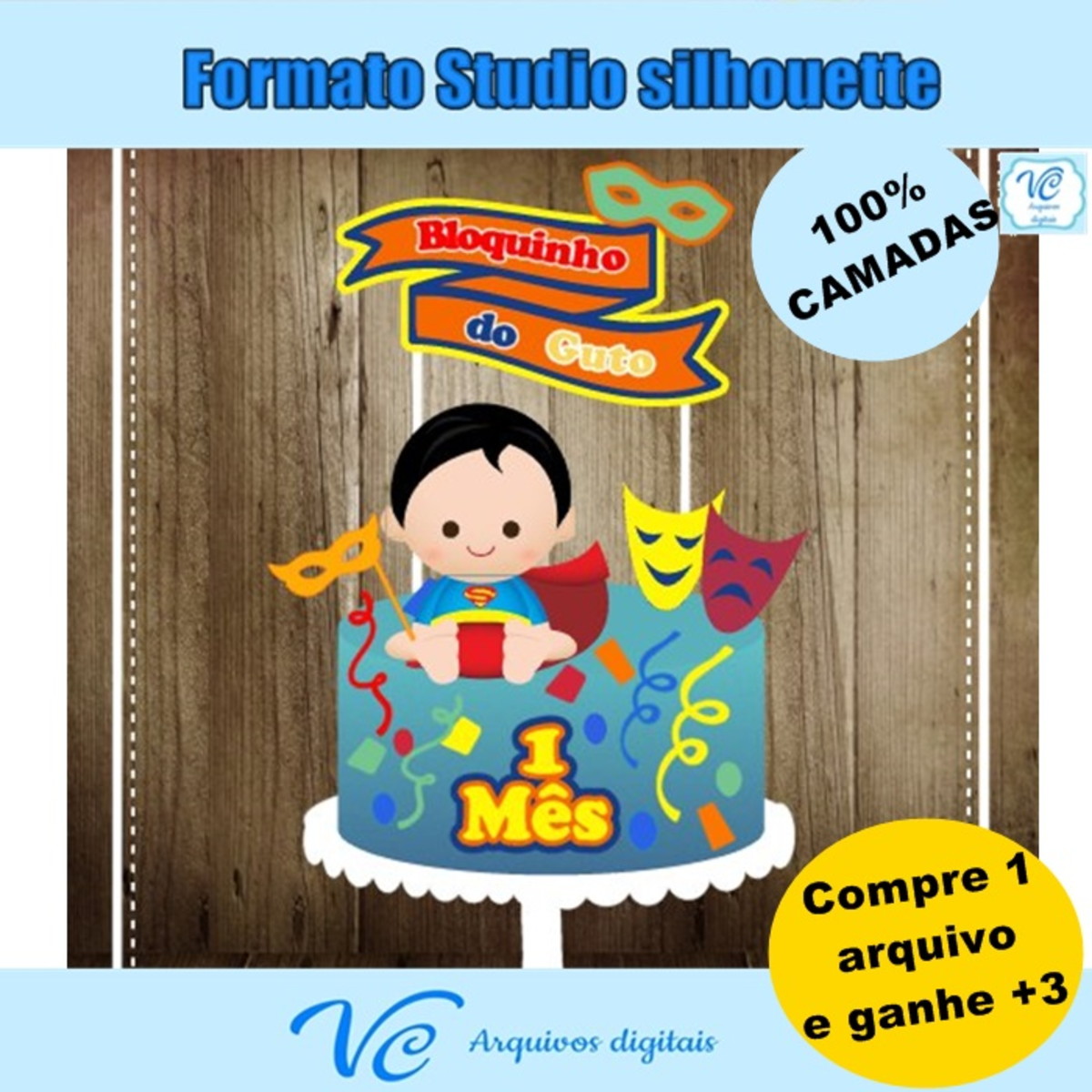 M171- Arquivo de corte Topo Bolo Carnaval bebês - Imagem 2