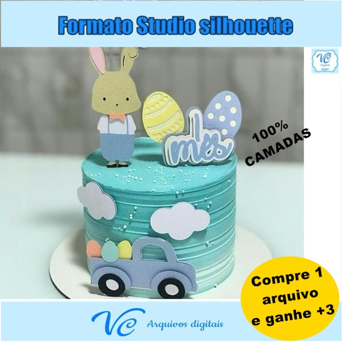 M178- Arquivo Topo Páscoa Coelhinho Carrinho - Camadas
