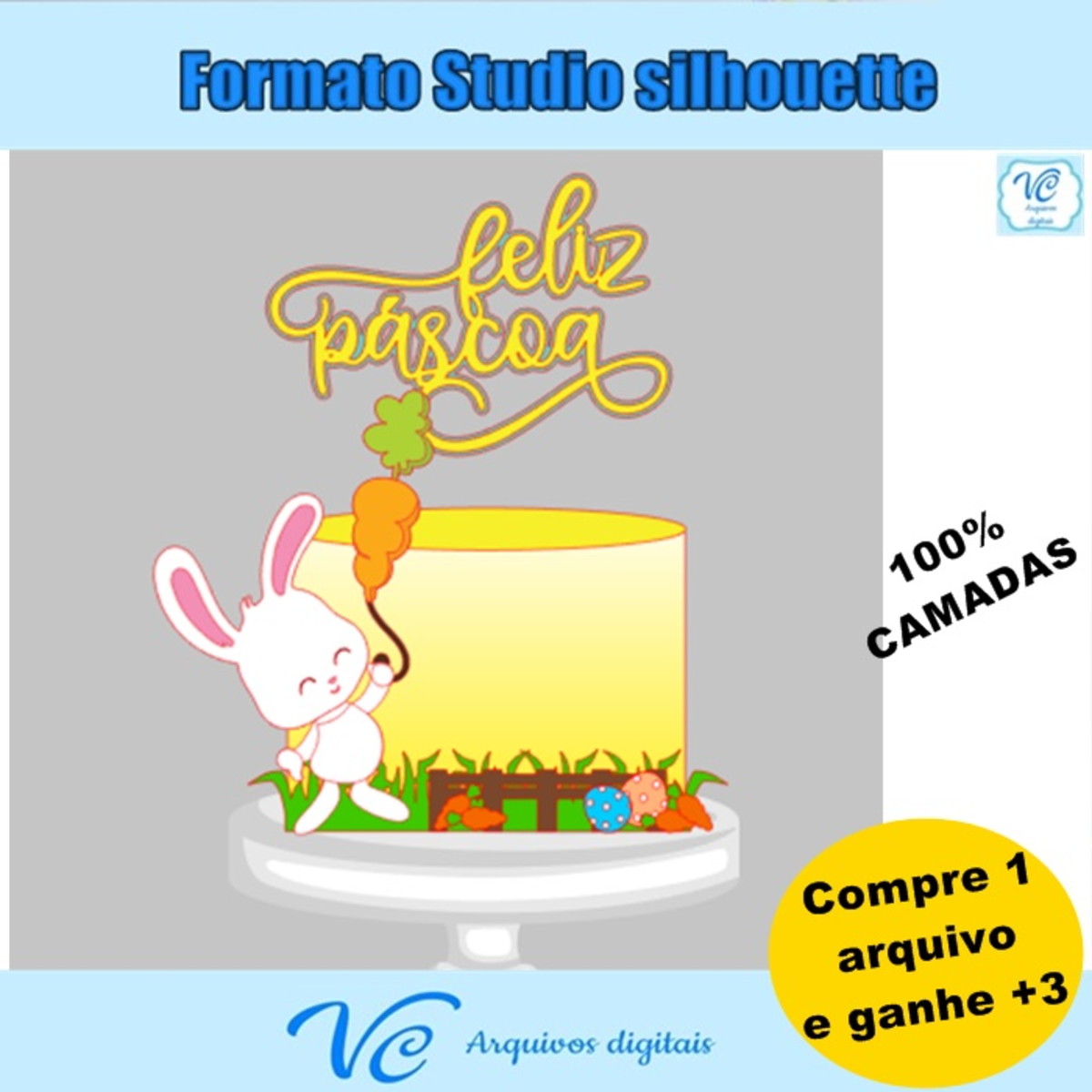 M181- Topo de Bolo Páscoa Coelhinho - Arquivo de Corte