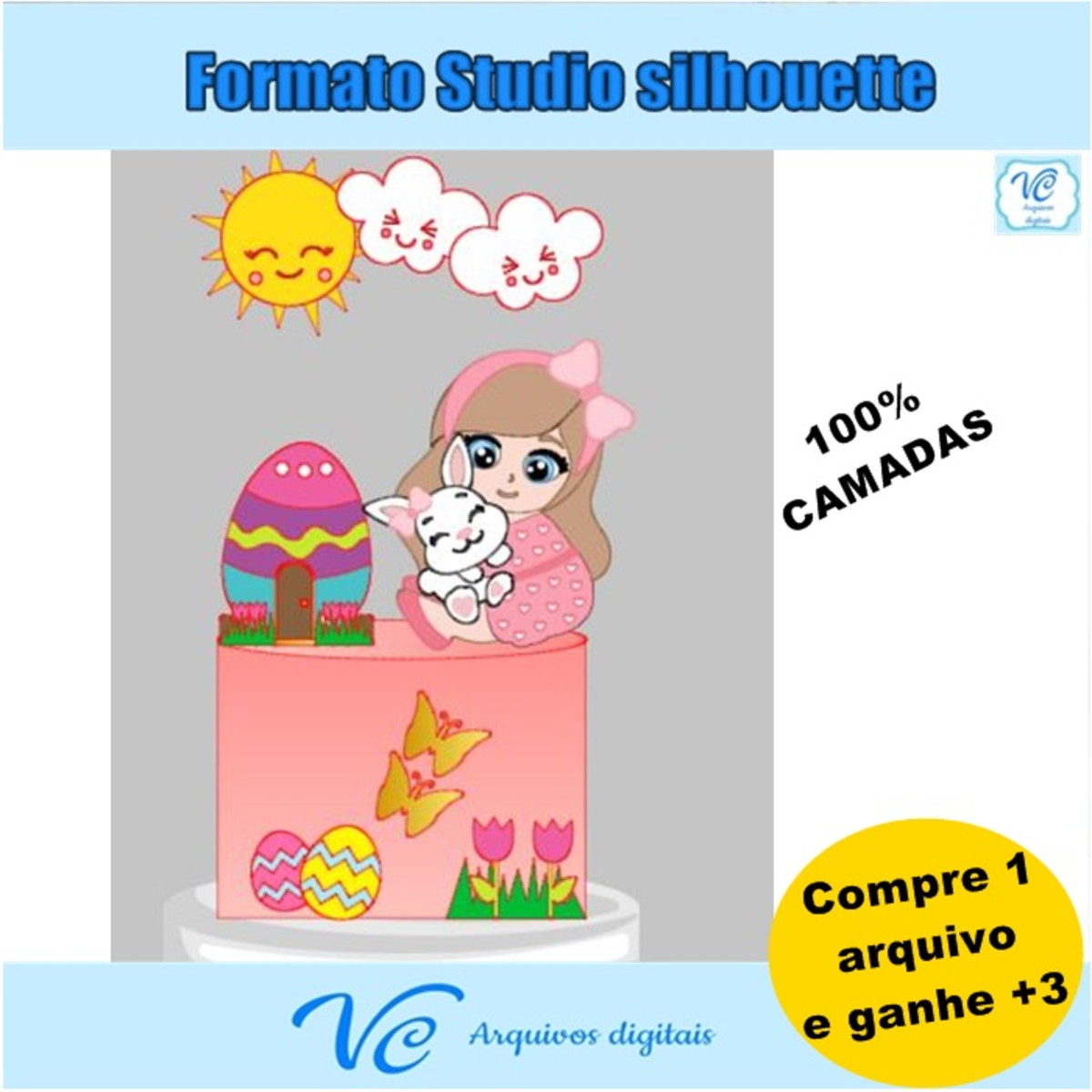 M205- ARQUIVO CORTE TOPO DE BOLO COELHINHO DA PASCOA MENINA