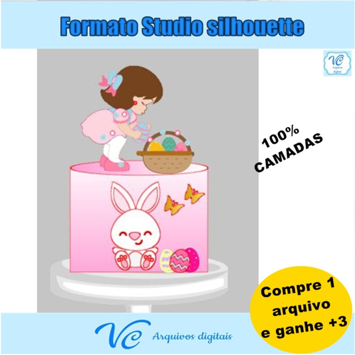 M206- ARQUIVO CORTE TOPO DE BOLO COELHINHO DA PASCOA MENINA