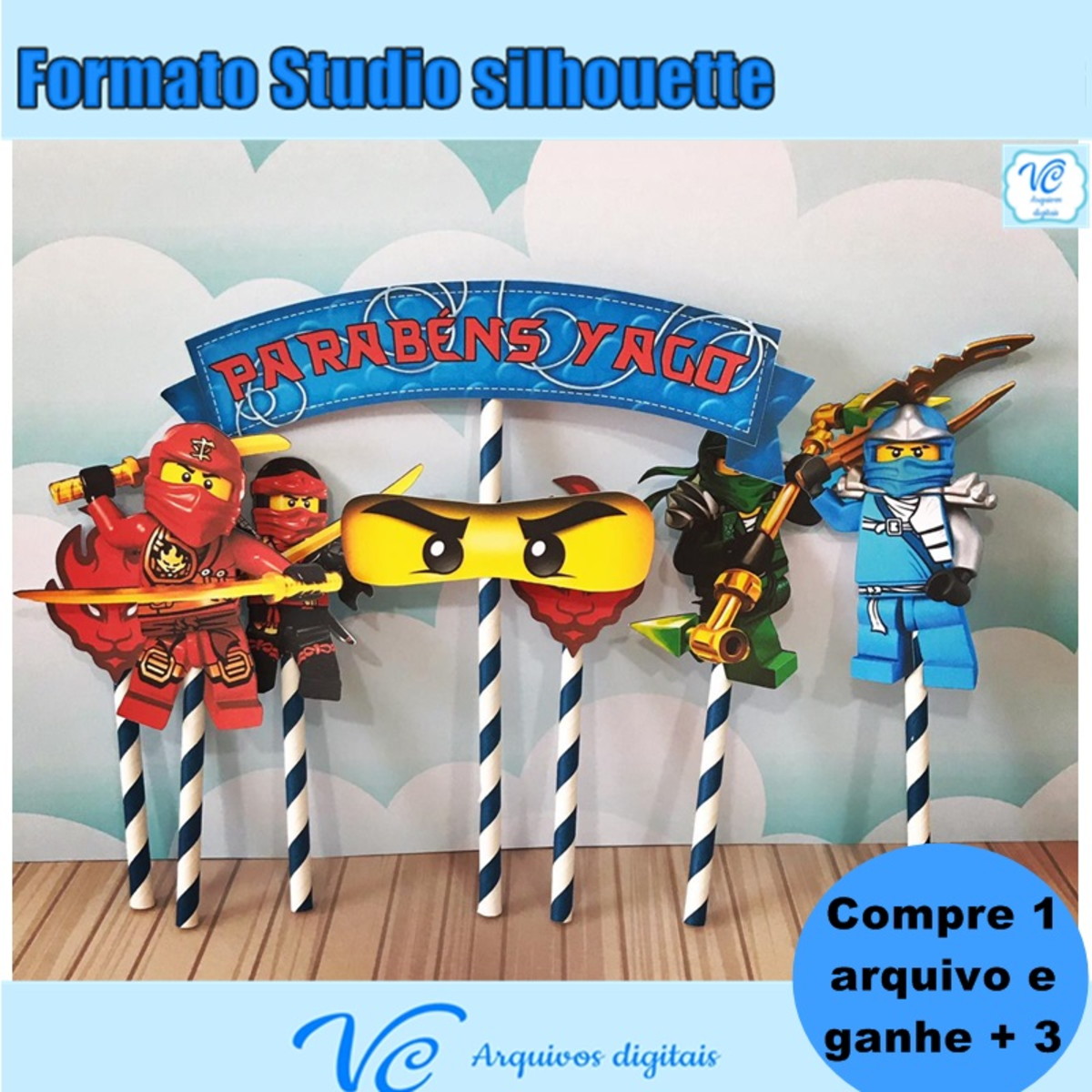 M276 -Arquivo de Corte Topo de Bolo Ninjago- Studio e PDF