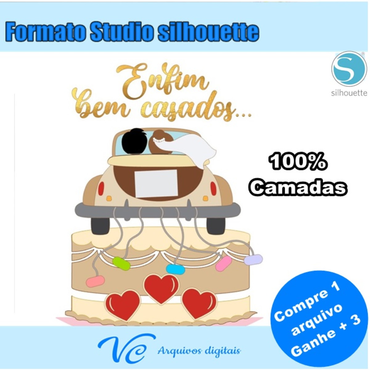 M284- Arquivo de corte Topo de bolo Enfim Casados