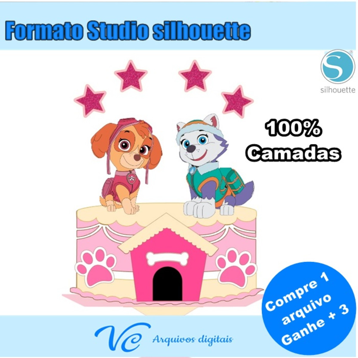 M299- Topo de Bolo PATRULHA CANINA SKIE-Arquivo de corte