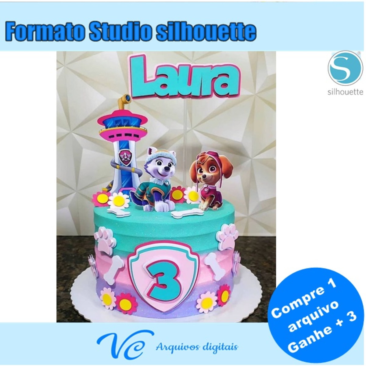 M300- Topo de Bolo PATRULHA CANINA SKIE-Arquivo de corte