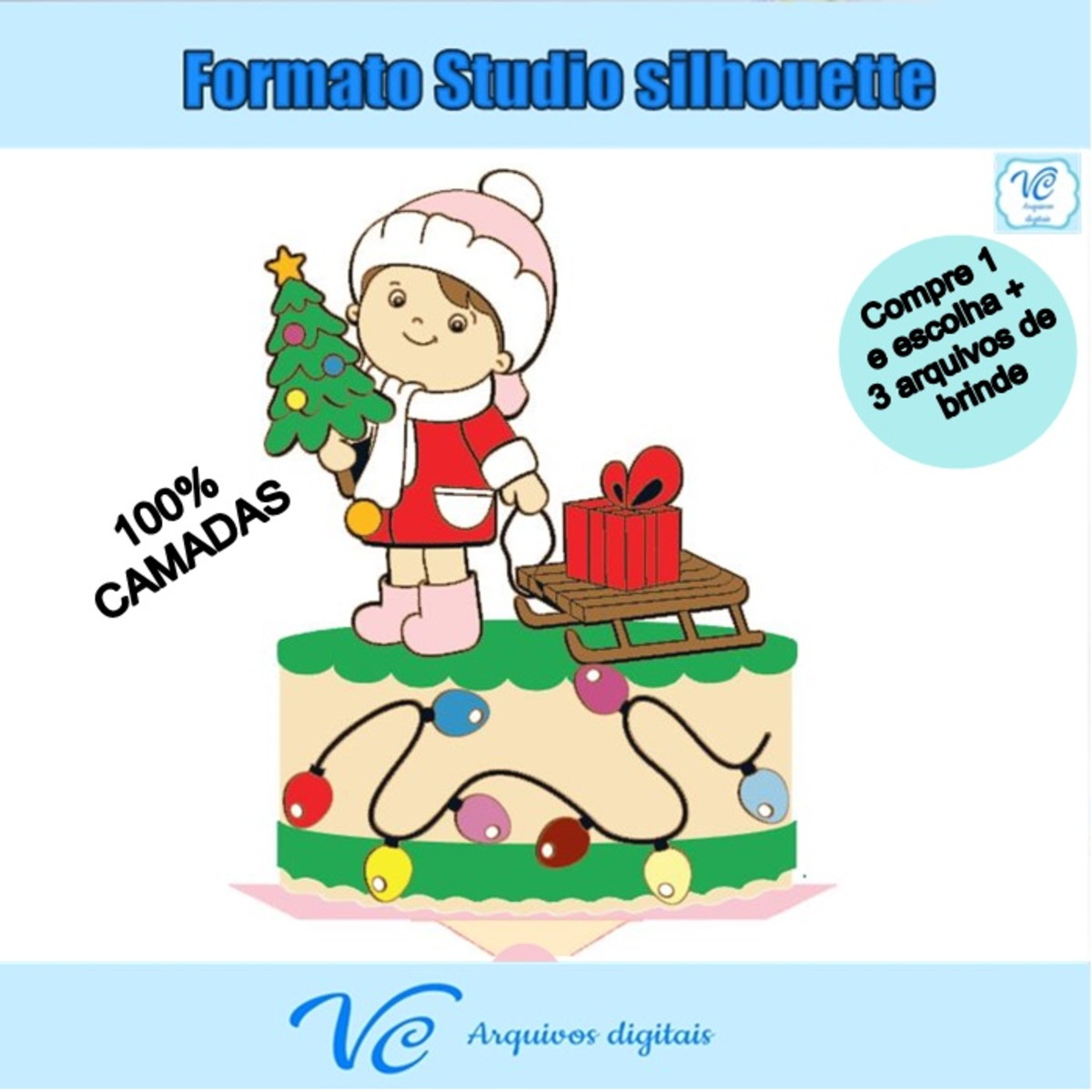M83- Arquivo de corte Topo de bolo Natal Menina 03 STUDIO