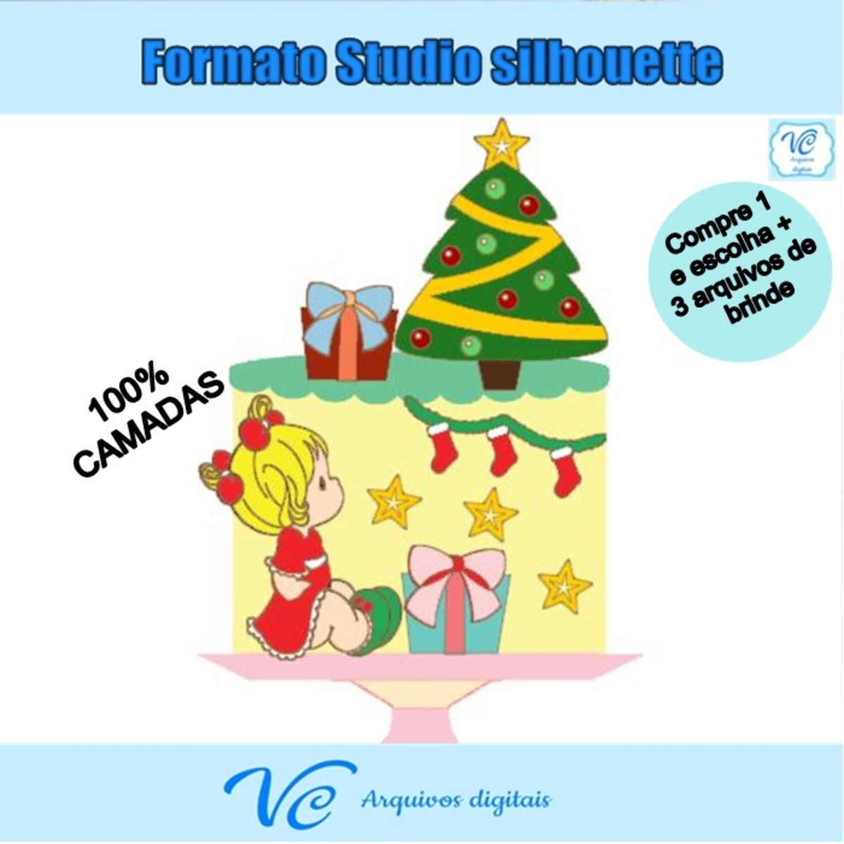 M84- Arquivo de corte Topo de bolo Natal Menina 04 STUDIO