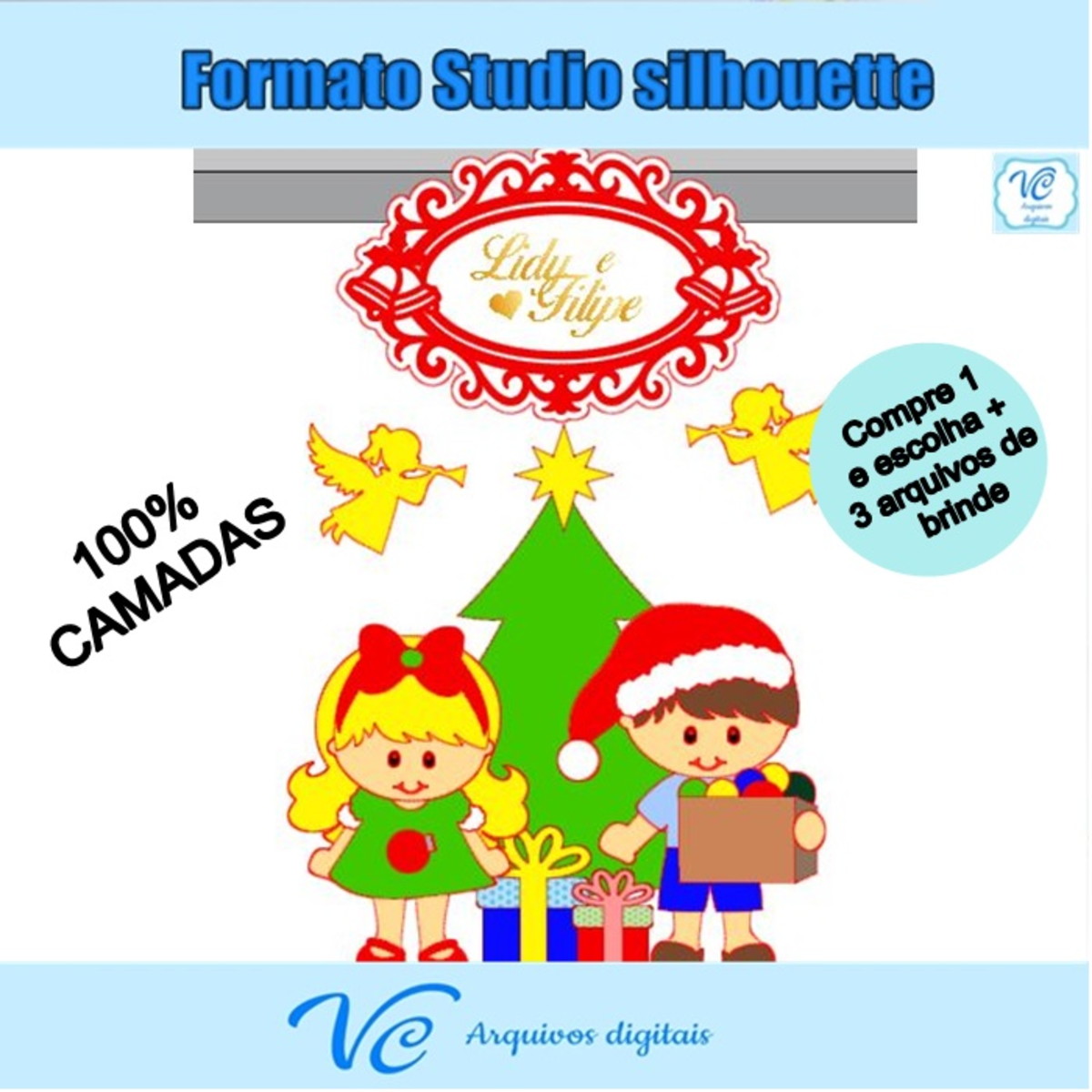 M97- Arquivo corte Topo de bolo Natal Crianças -02 STUDIO