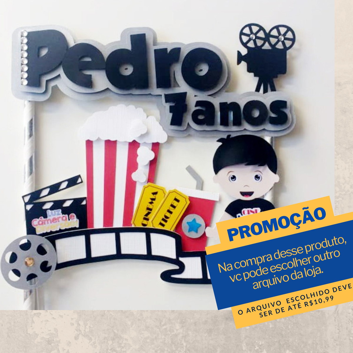 Studio/pdf Arquivo de Corte Topo de Bolo Cinema Menino