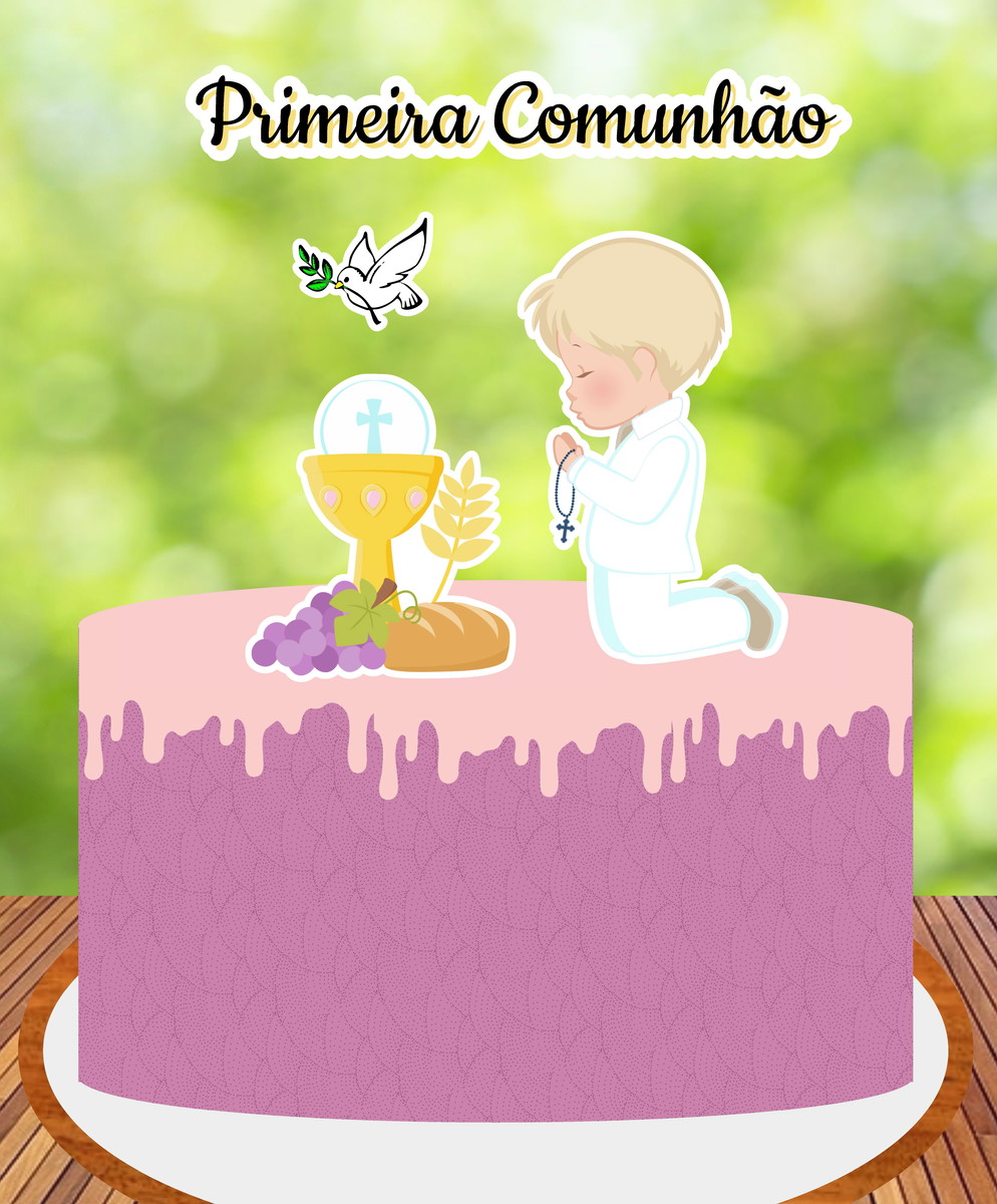 Topo de Bolo 1° Comunhão Menino 04 Arquivo Corte Studio/PDF