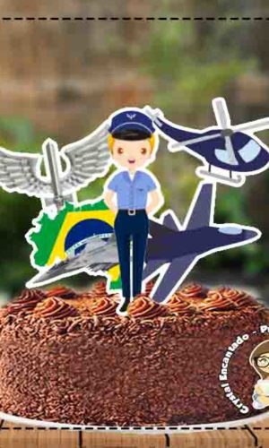 Topo de Bolo Aeronautica Feminino - Ref 3789 Arquivo Digital