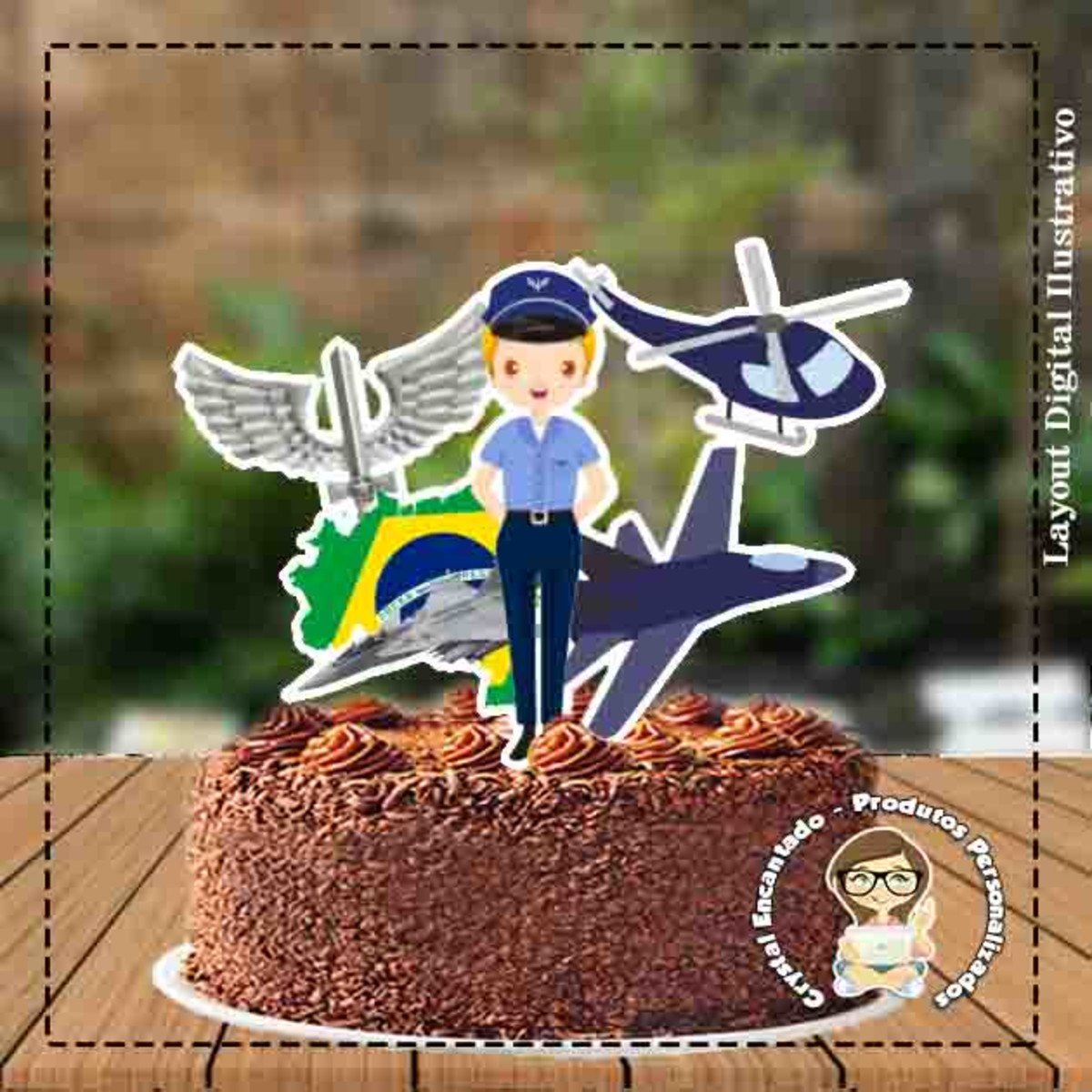 Topo de Bolo Aeronautica Feminino - Ref 3789 Arquivo Digital
