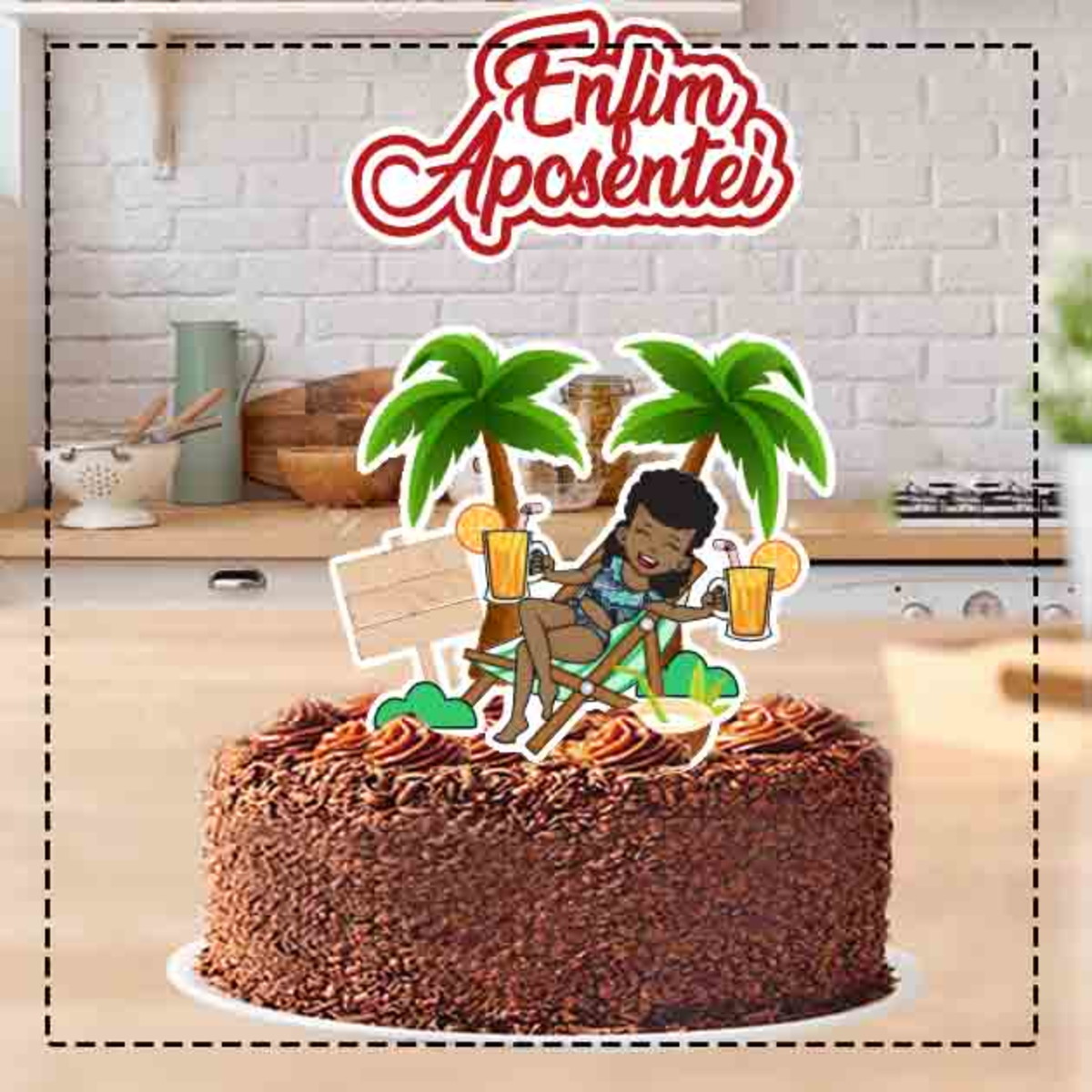 Topo de Bolo Aposentei Feminino Morena 4118 Arquivo Digital